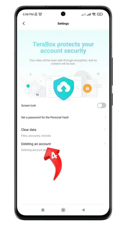 delete terabox account option