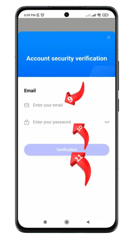 terabox email and password field to verify deletion