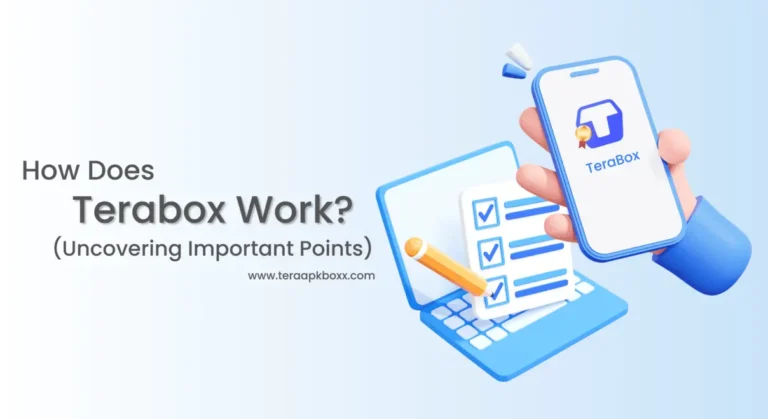 how does terabox work - important points text and 3d phone with terabox logo and a laptop 3d