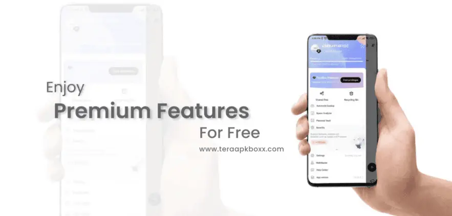 terabox premium mod apk features - title text with phone image