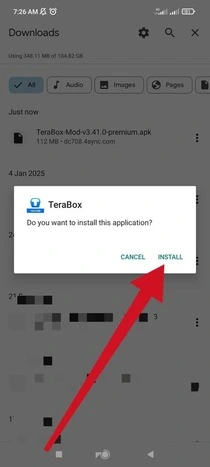 terabox install option popup