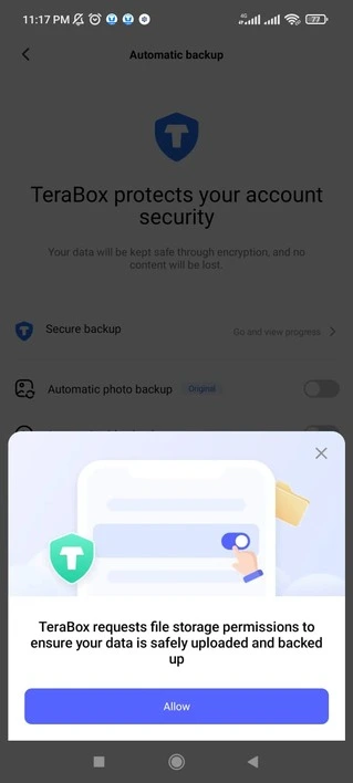 file storage permission bottom sheet