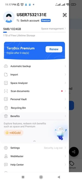 terabox mod sidebar options